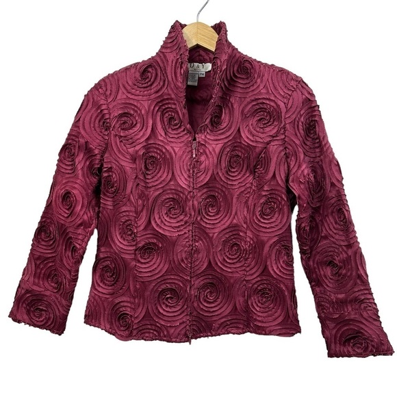 D&Y Petite Cranberry Swirl Stretch Jacket Rosette Blazer, PM - Picture 1 of 7